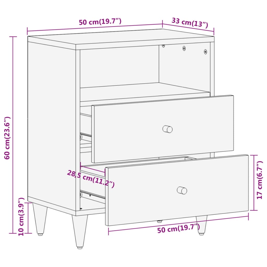 Comodino 50x33x60 cm in Legno Massello di Mango 358258