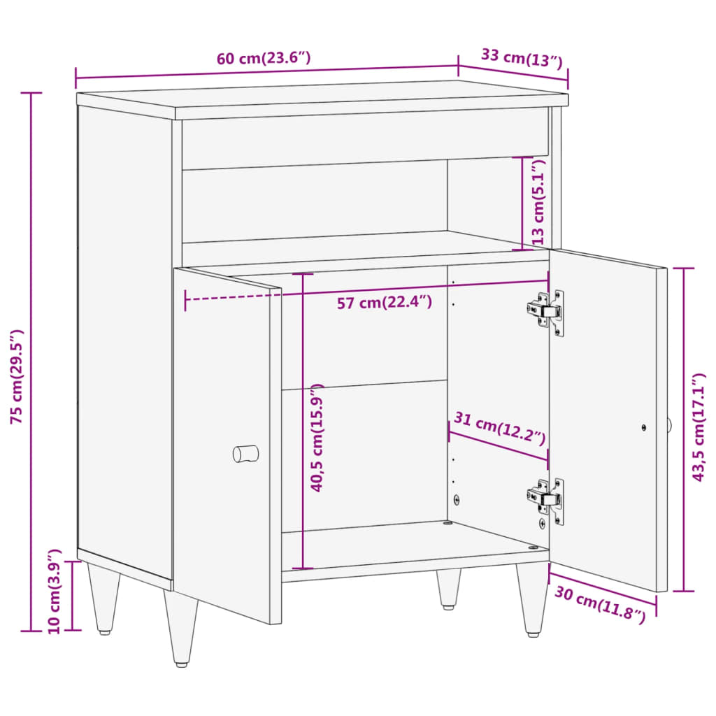 Credenza 60x33x75 cm in Legno Massello di Mango 358273