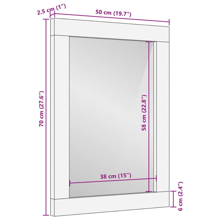 Specchio da Bagno 50x70x2,5 cm Legno Massello di Mango e Vetro 358315