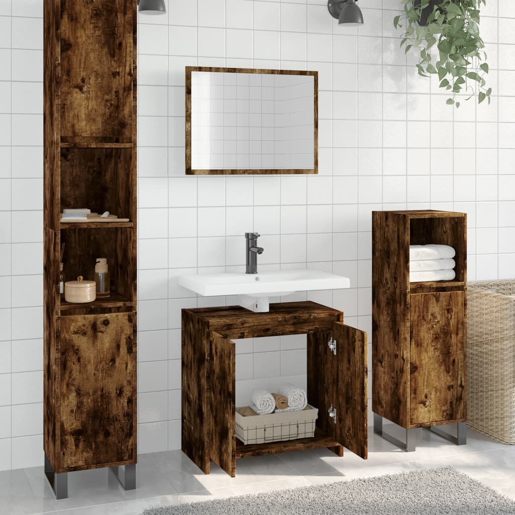 Set Mobili da Bagno 2 pz Rovere Fumo in Legno Multistrato 835697