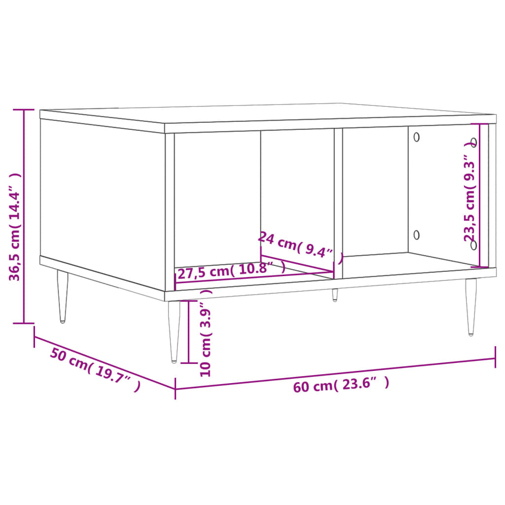 Tavolino da Salotto Rovere Fumo 60x50x36,5 cm Legno Multistrato 830537