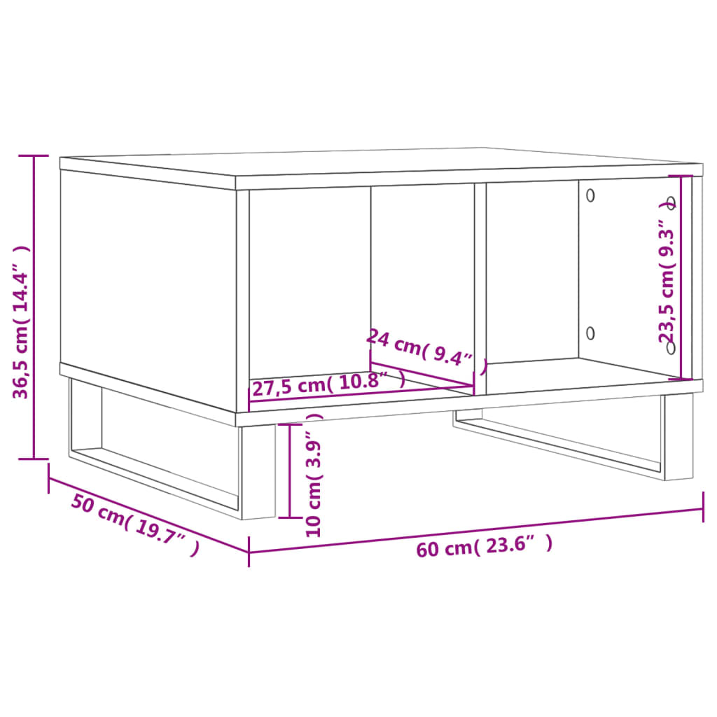 Tavolino da Salotto Bianco 60x50x36,5 cm in Legno Multistrato 830548