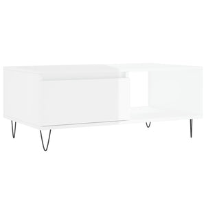 Tavolino Salotto Bianco Lucido 90x50x36,5 cm Legno Multistrato 830566