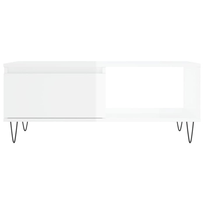 Tavolino Salotto Bianco Lucido 90x50x36,5 cm Legno Multistrato 830566