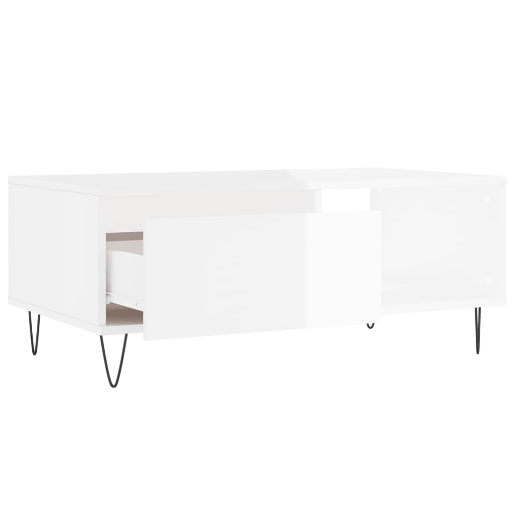 Tavolino Salotto Bianco Lucido 90x50x36,5 cm Legno Multistrato 830566