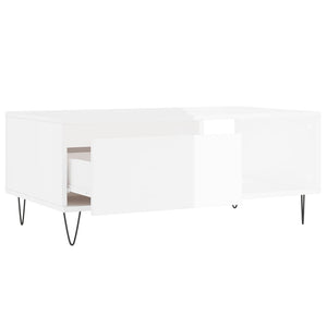 Tavolino Salotto Bianco Lucido 90x50x36,5 cm Legno Multistrato 830566