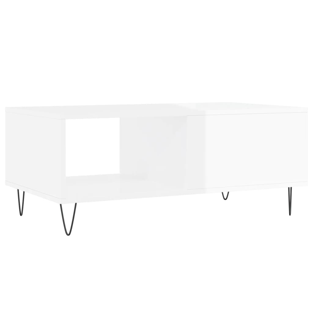 Tavolino Salotto Bianco Lucido 90x50x36,5 cm Legno Multistrato 830566