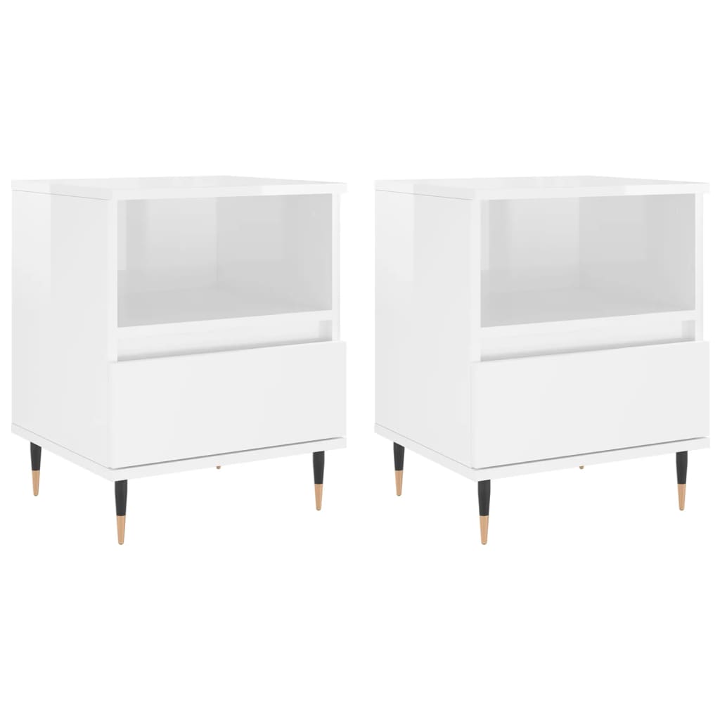 Comodini 2pz Bianco Lucido 40x35x50 cm in Legno Multistrato 830609