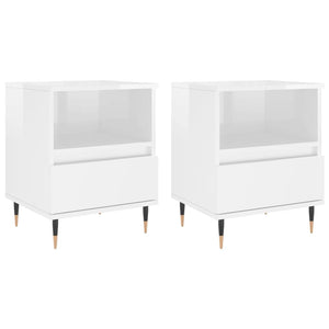 Comodini 2pz Bianco Lucido 40x35x50 cm in Legno Multistrato 830609