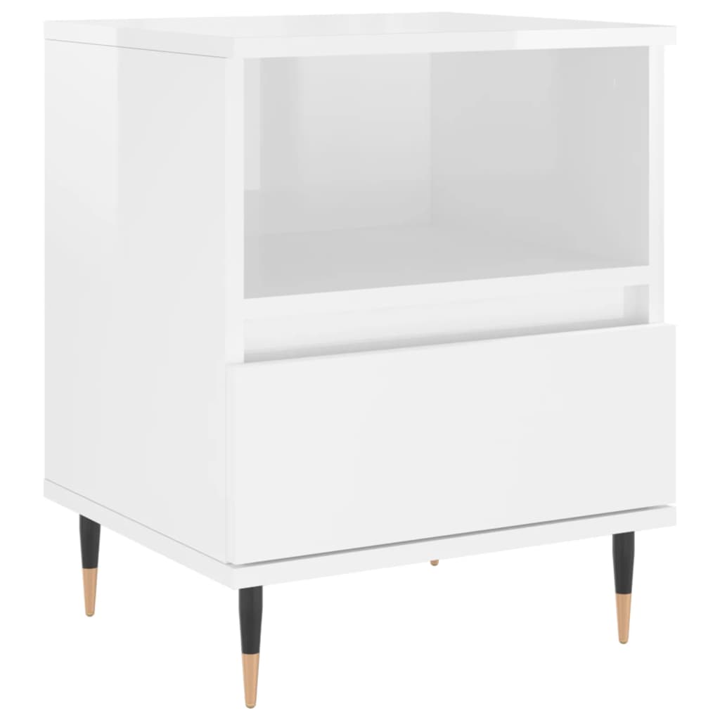 Comodini 2pz Bianco Lucido 40x35x50 cm in Legno Multistrato 830609