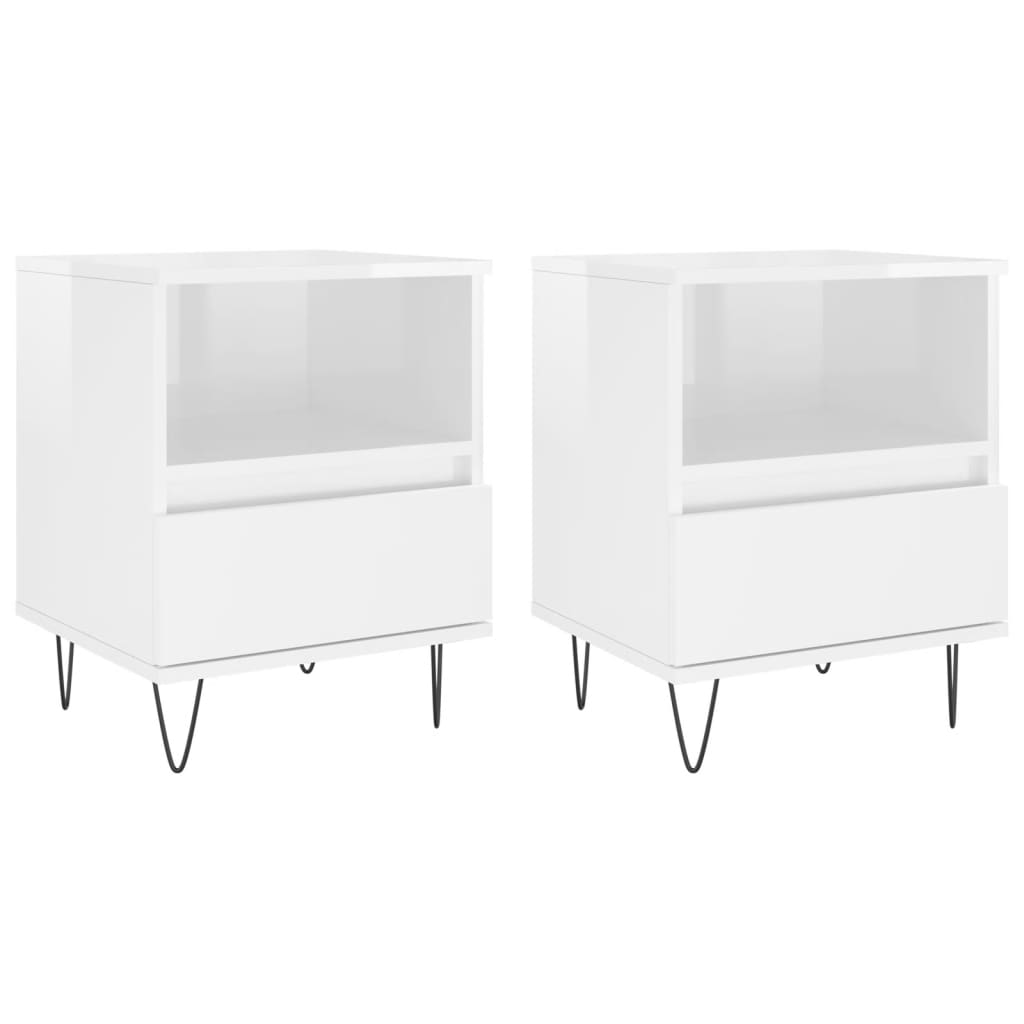 Comodini 2pz Bianco Lucido 40x35x50 cm in Legno Multistrato 830625