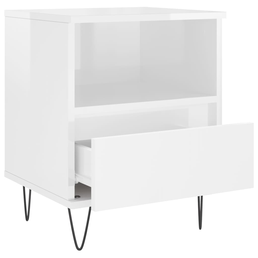 Comodini 2pz Bianco Lucido 40x35x50 cm in Legno Multistrato 830625