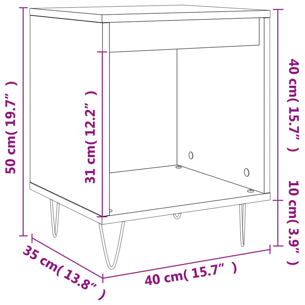 Comodini 2pz Rovere Fumo 40x35x50 cm in Legno Multistrato 830727