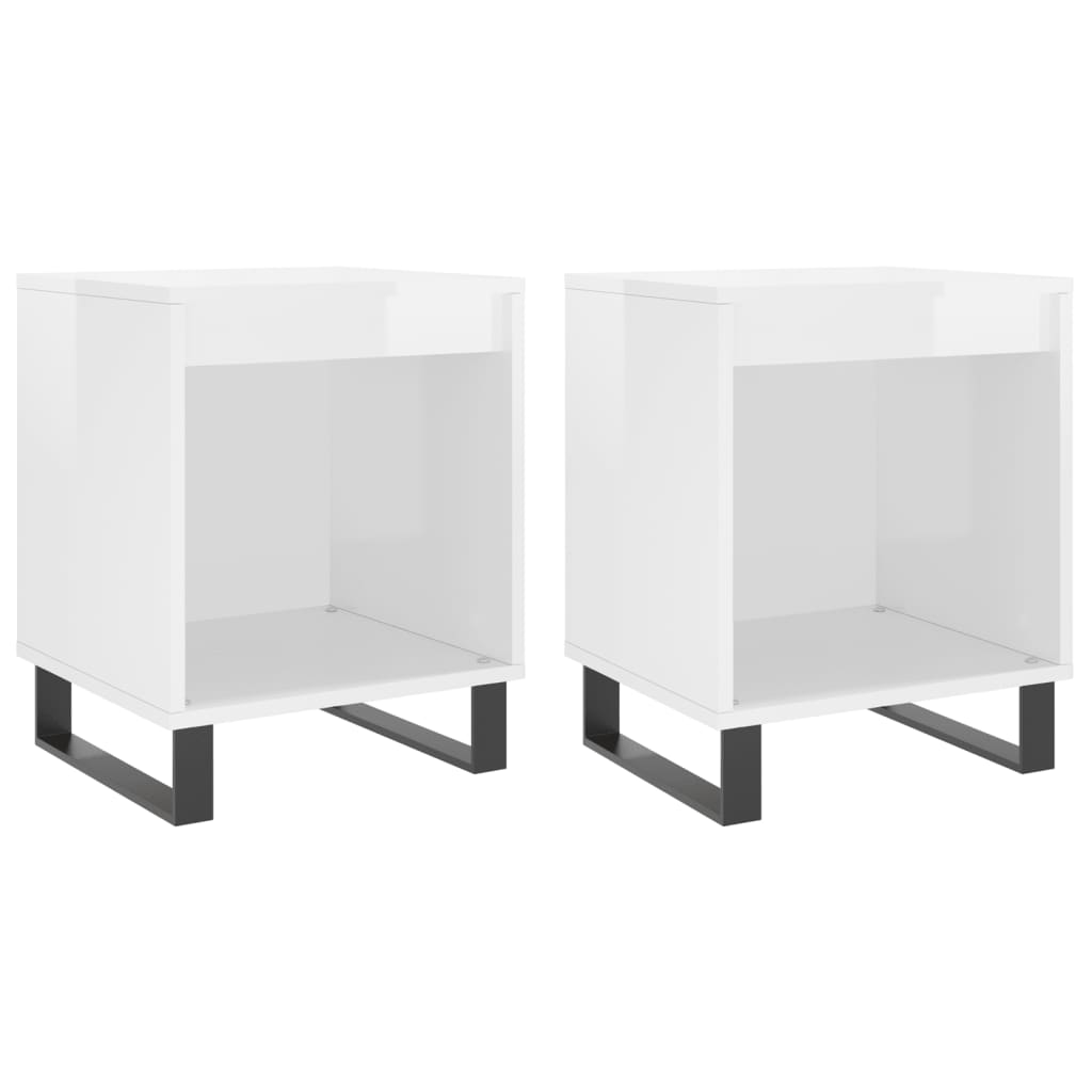 Comodini 2pz Bianco Lucido 40x35x50 cm in Legno Multistrato 830737