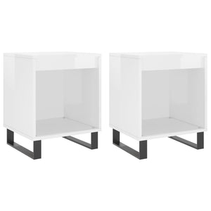 Comodini 2pz Bianco Lucido 40x35x50 cm in Legno Multistrato 830737