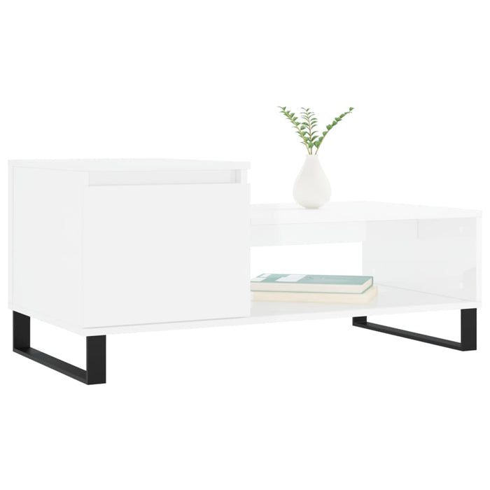 Tavolino da Salotto Bianco Lucido 100x50x45cm Legno Multistrato 830838