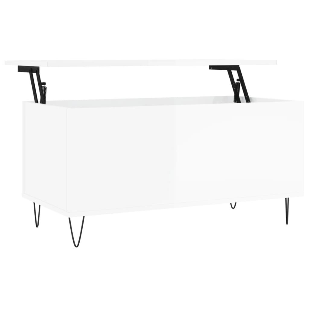 Tavolino Salotto Bianco Lucido 90x44,5x45 cm Legno Multistrato 830974