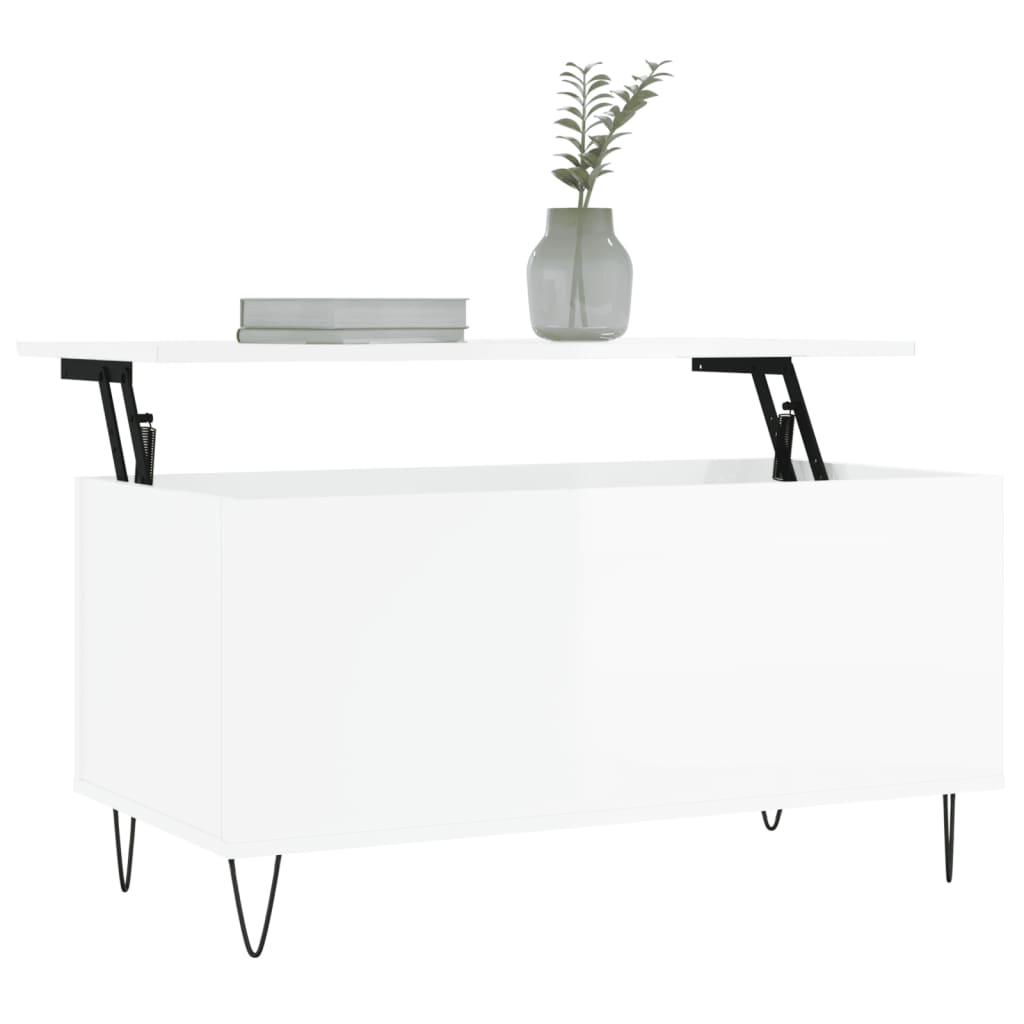 Tavolino Salotto Bianco Lucido 90x44,5x45 cm Legno Multistrato 830974