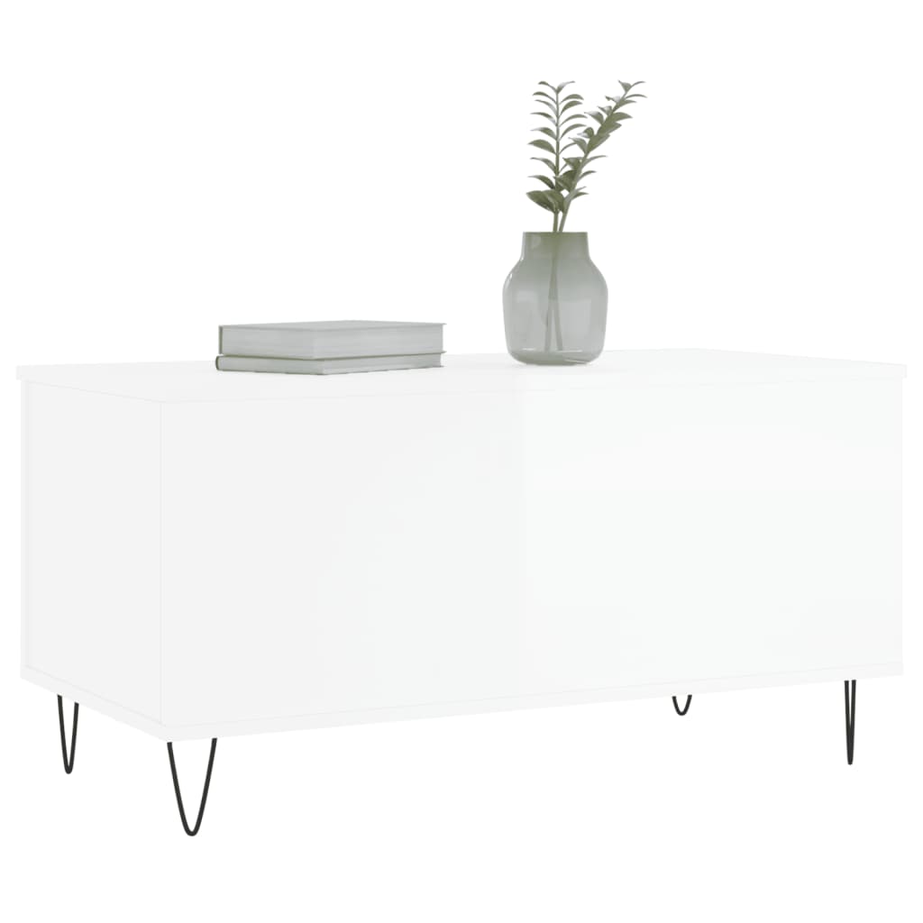 Tavolino Salotto Bianco Lucido 90x44,5x45 cm Legno Multistrato 830974