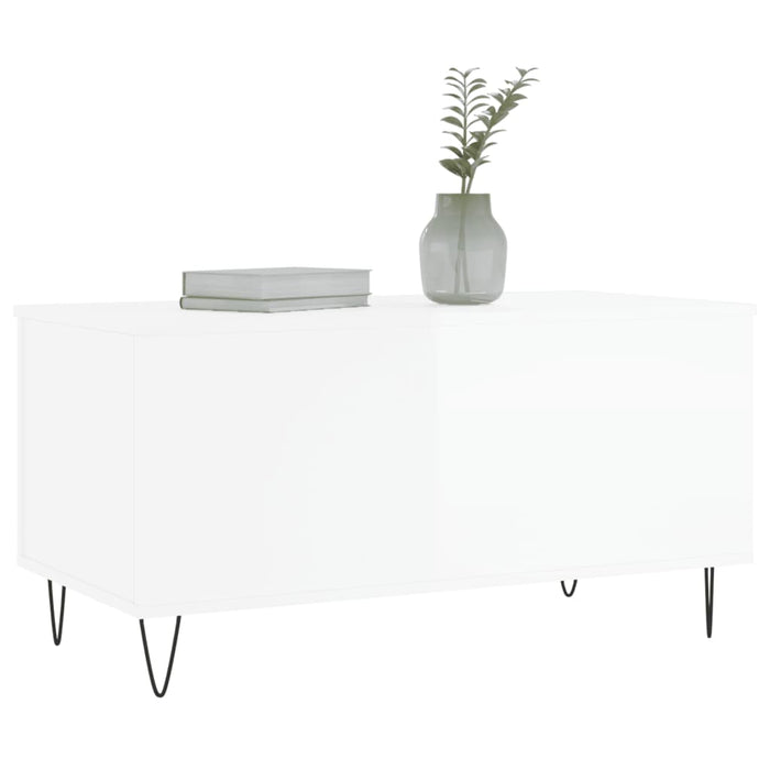 Tavolino Salotto Bianco Lucido 90x44,5x45 cm Legno Multistrato 830974