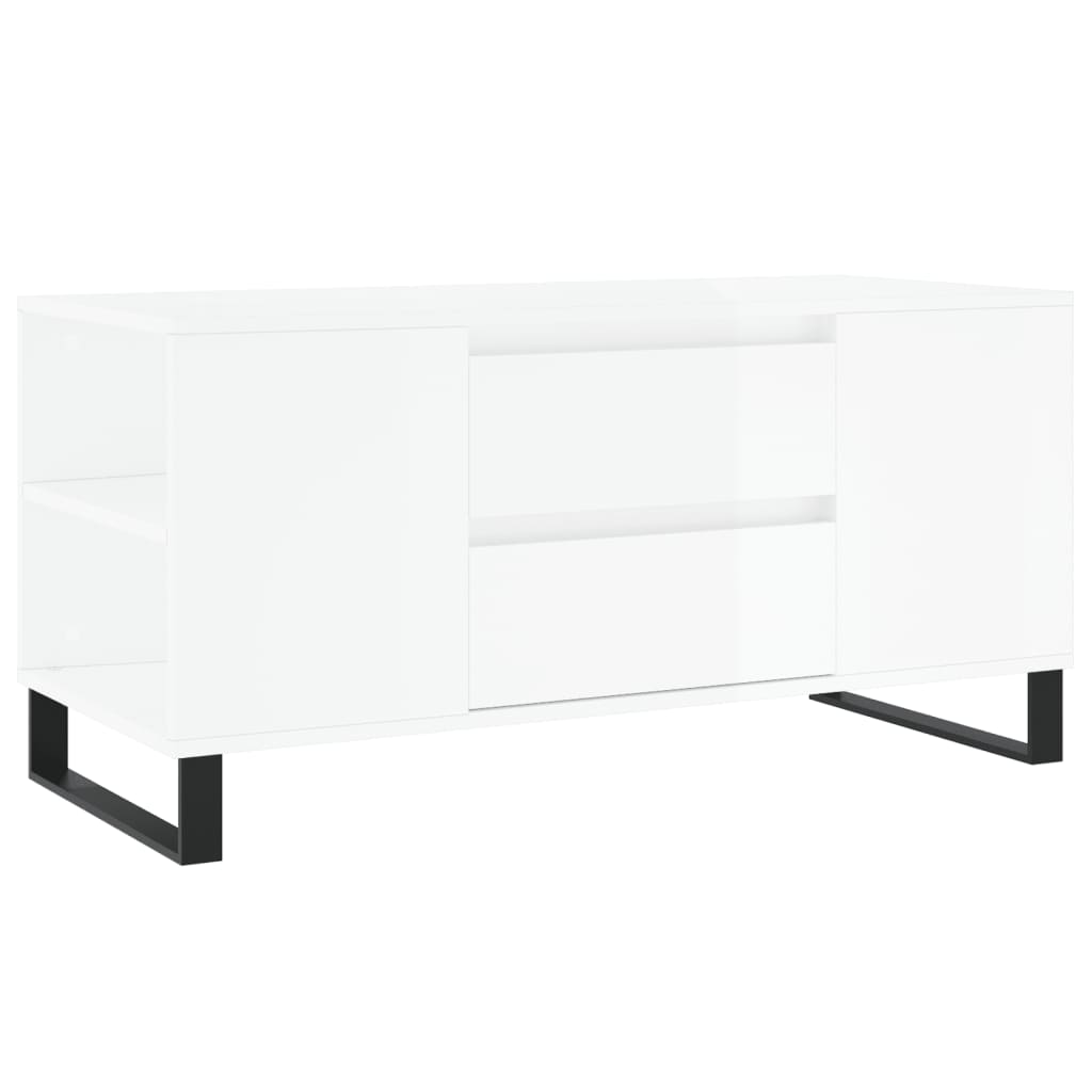 Tavolino Salotto Bianco Lucido 102x44,5x50 cm Legno Multistrato 831006