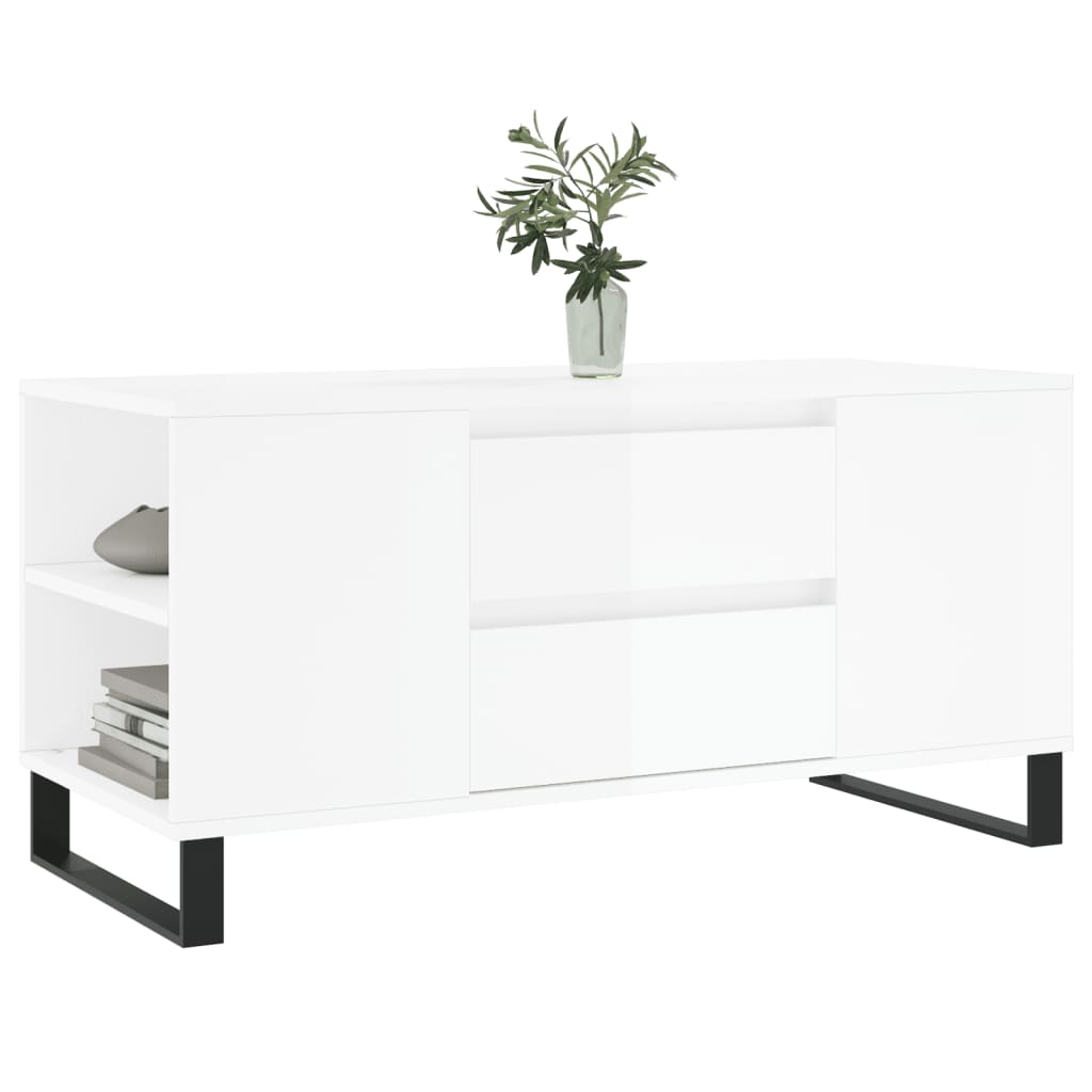 Tavolino Salotto Bianco Lucido 102x44,5x50 cm Legno Multistrato 831006