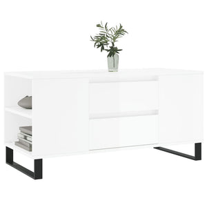 Tavolino Salotto Bianco Lucido 102x44,5x50 cm Legno Multistrato 831006