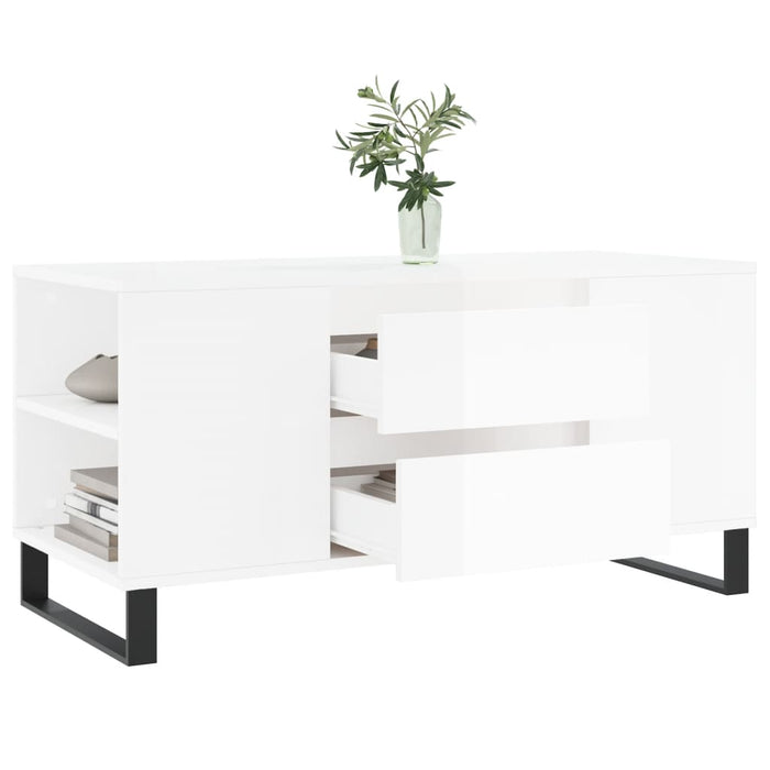 Tavolino Salotto Bianco Lucido 102x44,5x50 cm Legno Multistrato 831006