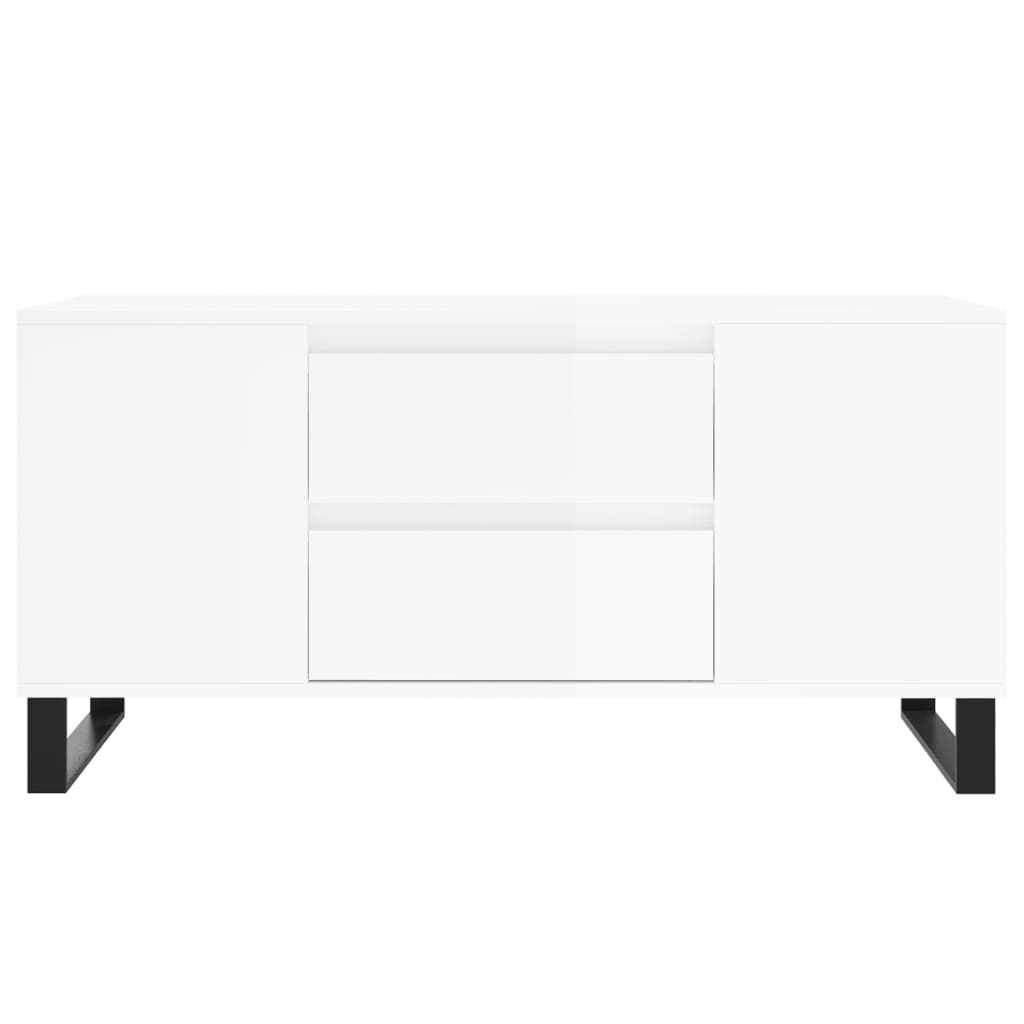 Tavolino Salotto Bianco Lucido 102x44,5x50 cm Legno Multistrato 831006