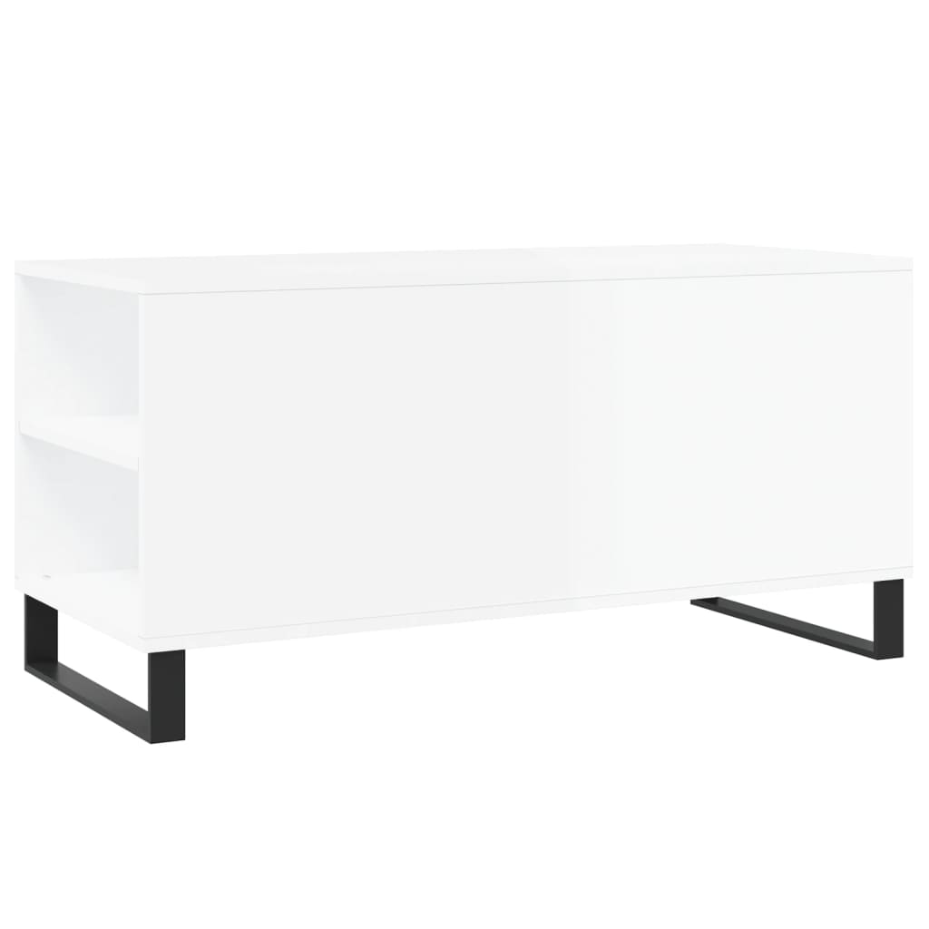 Tavolino Salotto Bianco Lucido 102x44,5x50 cm Legno Multistrato 831006