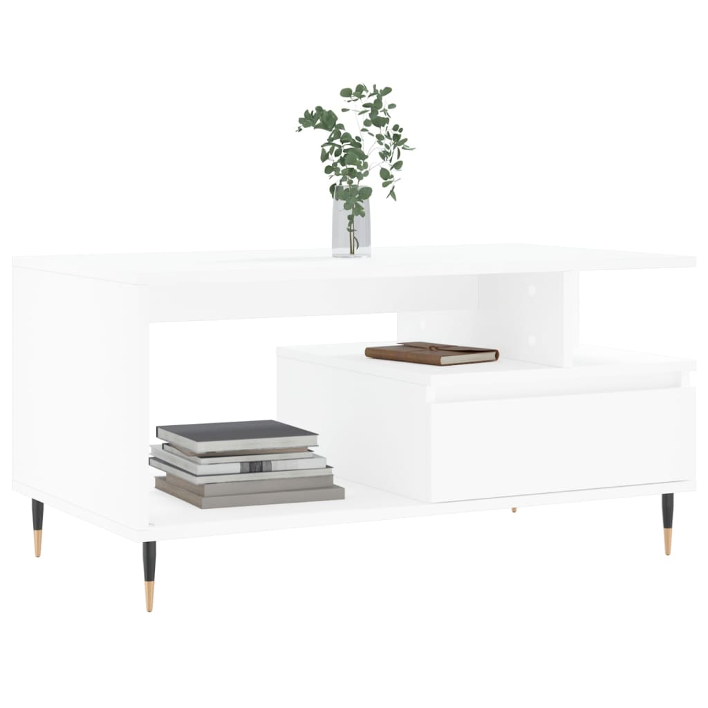 Tavolino da Salotto Bianco 90x49x45 cm in Legno Multistrato 831012