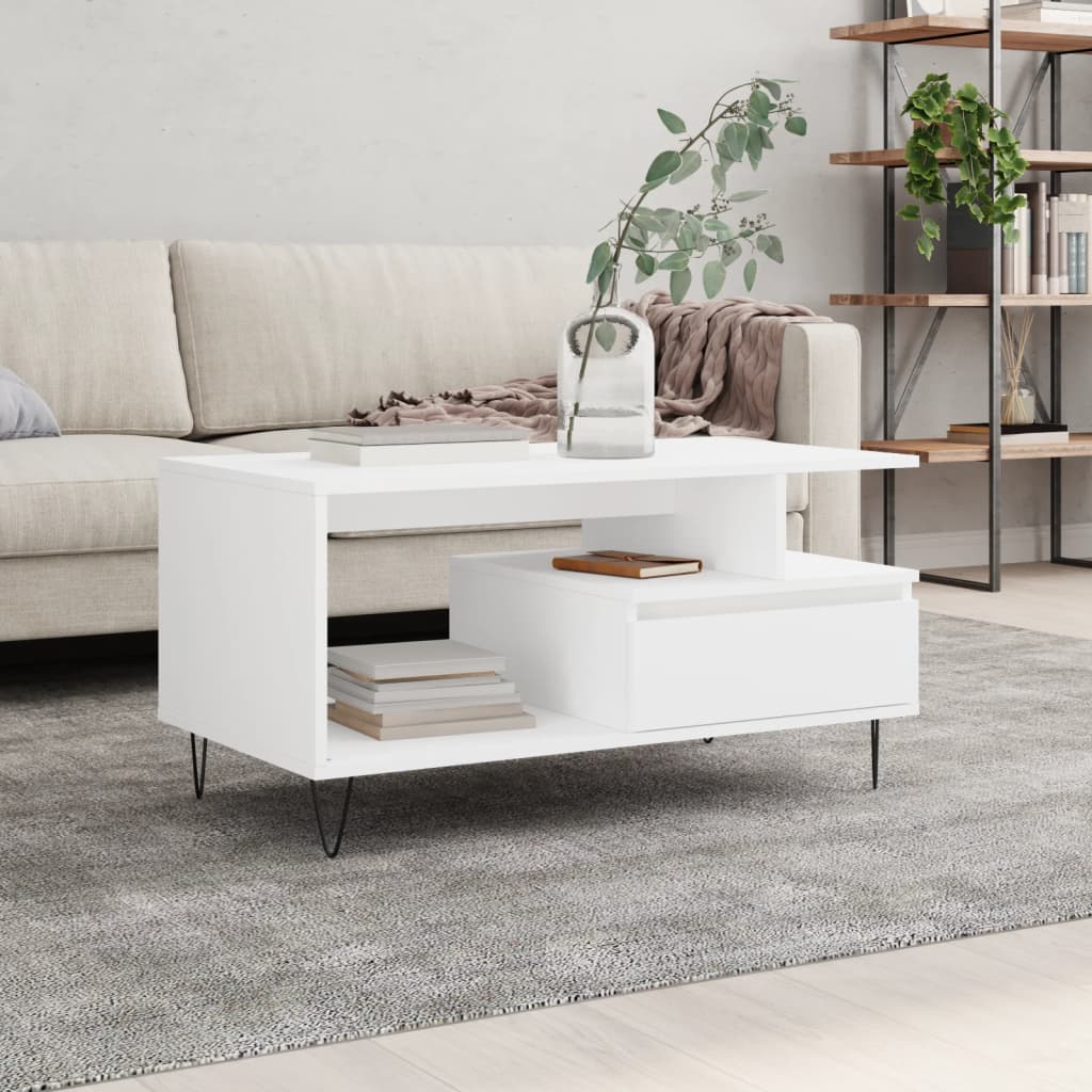 Tavolino da Salotto Bianco 90x49x45 cm in Legno Multistratocod mxl 78891