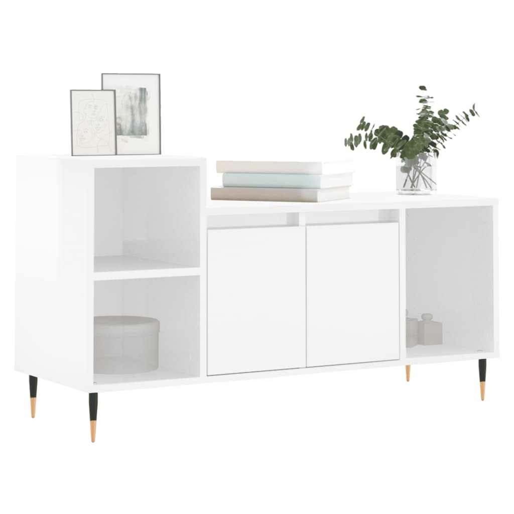 Mobile Porta TV Bianco Lucido 100x35x55 cm in Legno Multistrato 831310