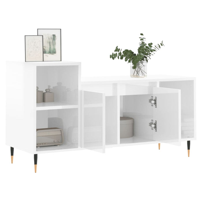 Mobile Porta TV Bianco Lucido 100x35x55 cm in Legno Multistrato 831310