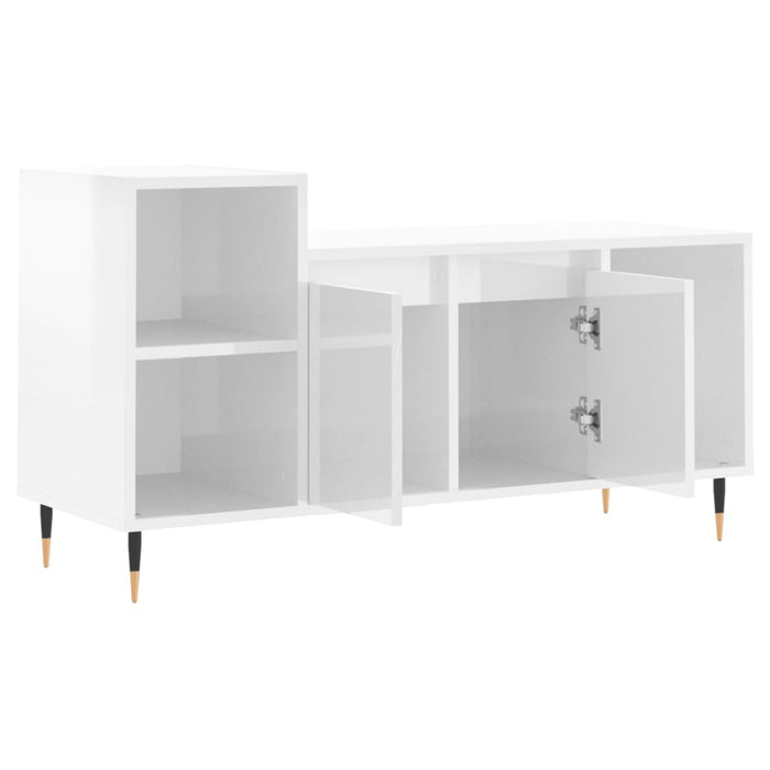 Mobile Porta TV Bianco Lucido 100x35x55 cm in Legno Multistrato 831310