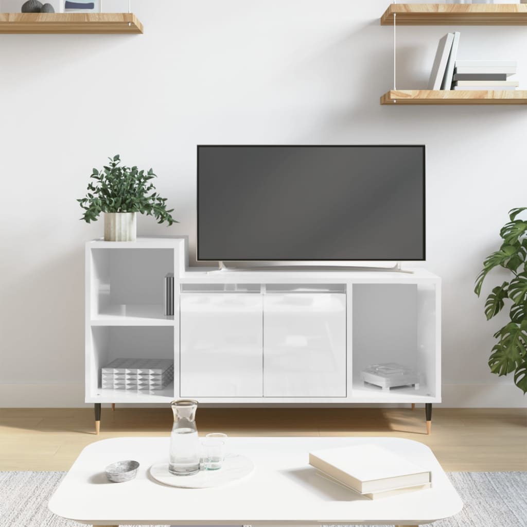 Mobile Porta TV Bianco Lucido 100x35x55 cm in Legno Multistrato 831310