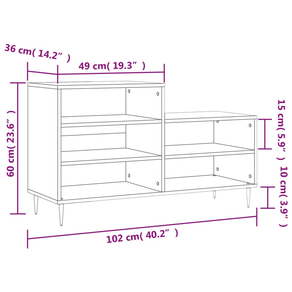 Scarpiera Bianco Lucido 102x36x60 cm in Legno Multistrato 831382