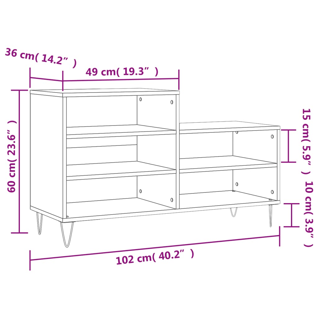 Scarpiera Nera 102x36x60 cm in Legno Multistrato 831389