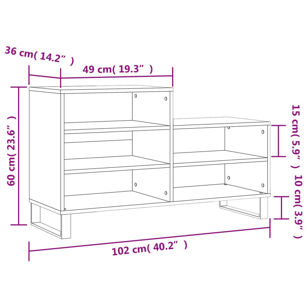 Scarpiera Bianca 102x36x60 cm in Legno Multistrato 831396