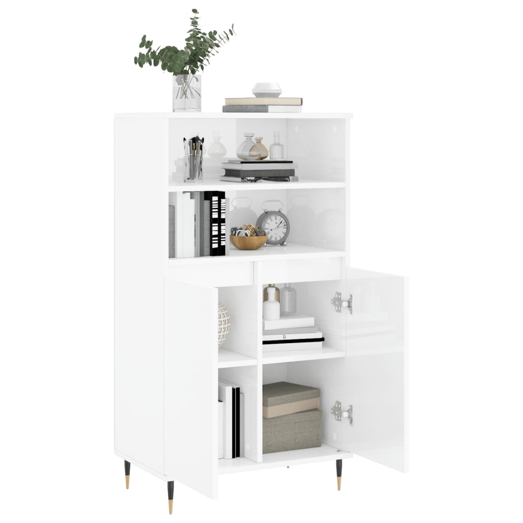 Credenza Bianco Lucido 60x36x110 cm in Legno Multistrato 831478