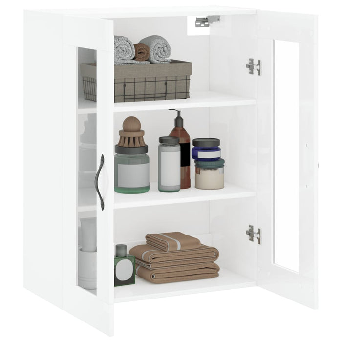 Mobile a Parete Bianco Lucido 69,5x34x90 cm Legno Multistrato 834988