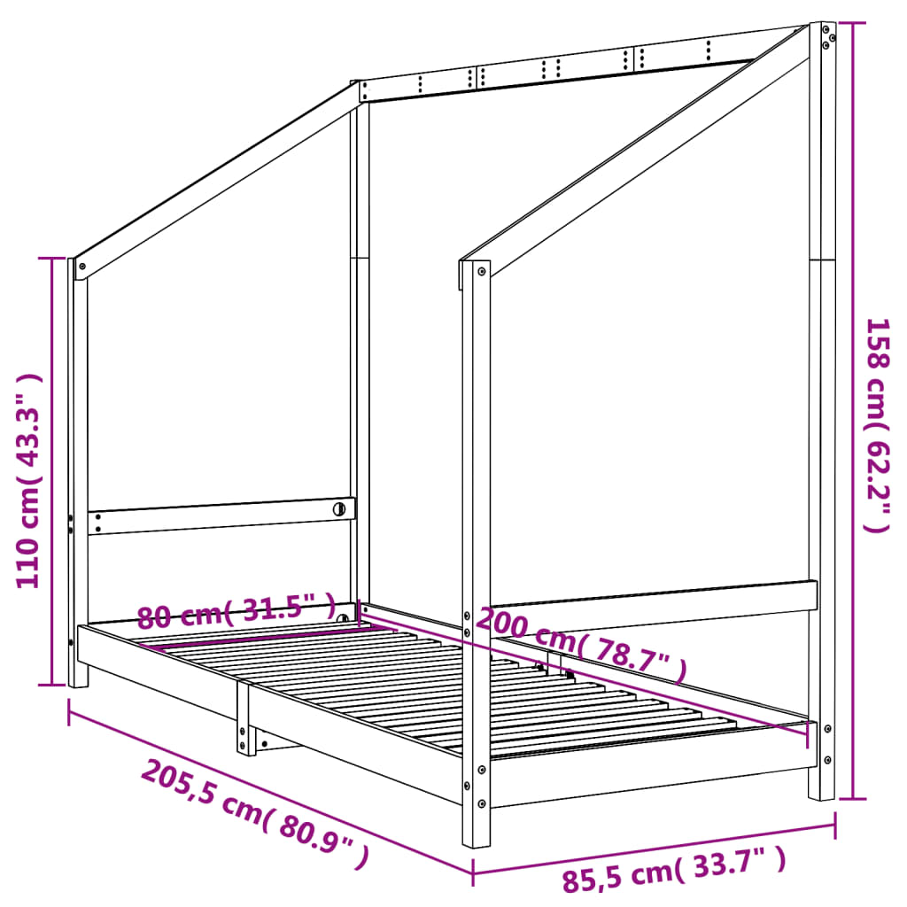 Giroletto per Bambini 80x200 cm in Legno Massello di Pino 835700