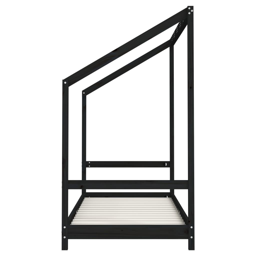 Giroletto per Bambini Nero 80x200 cm in Legno Massello di Pino 835702