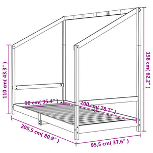 Giroletto per Bambini Bianco 90x200cm in Legno Massello di Pino 835704