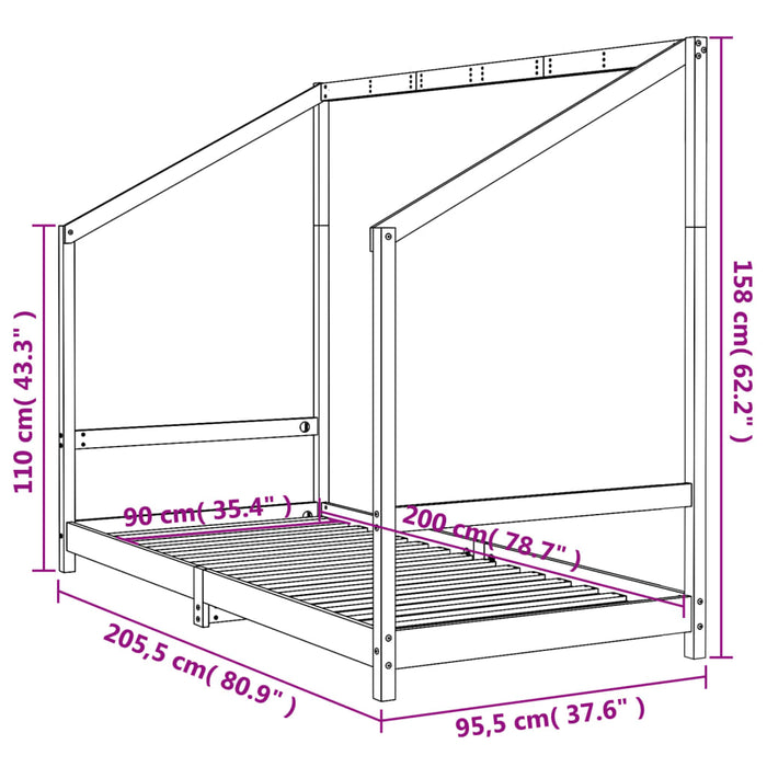 Giroletto per Bambini Bianco 90x200cm in Legno Massello di Pino 835704