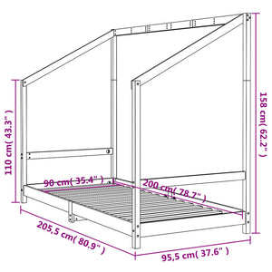 Giroletto per Bambini Nero 90x200 cm in Legno Massello di Pino 835705