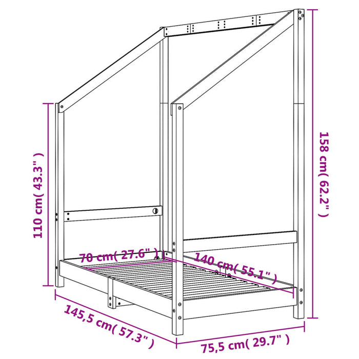 Giroletto per Bambini Bianco 70x140cm in Legno Massello di Pino 835707