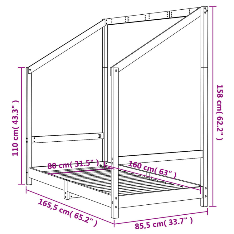 Giroletto per Bambini 80x160 cm in Legno Massello di Pino 835709