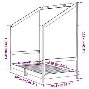 Giroletto per Bambini Nero 80x160 cm in Legno Massello di Pino 835711