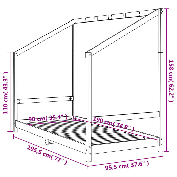 Giroletto per Bambini 90x190 cm in Legno Massello di Pino 835712